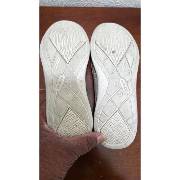 Crocs Women's Beige Canvas Slip-On Loafers Size 9 - Picture 5 of 7